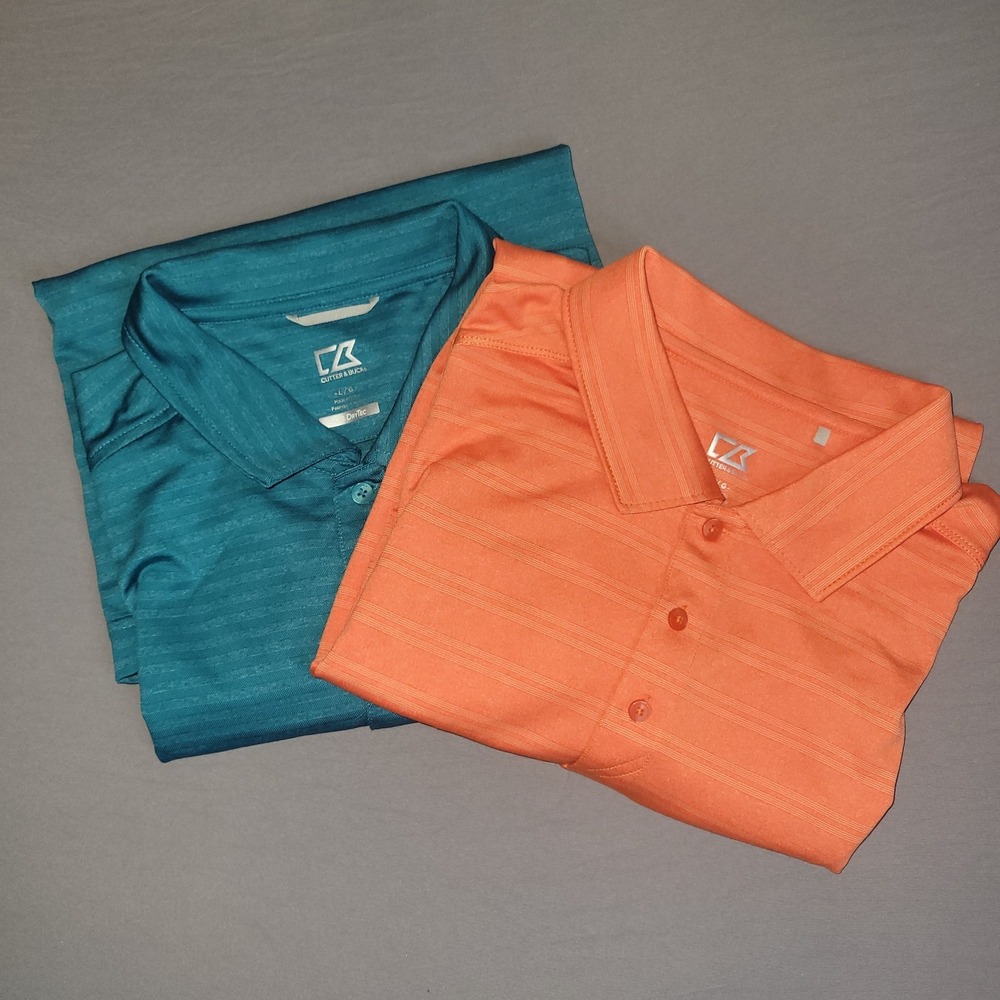 Cutter & Buck DryTec Polo Shirts 1-Teal 1-Orange Short Sleeve Stretch Golf EUC